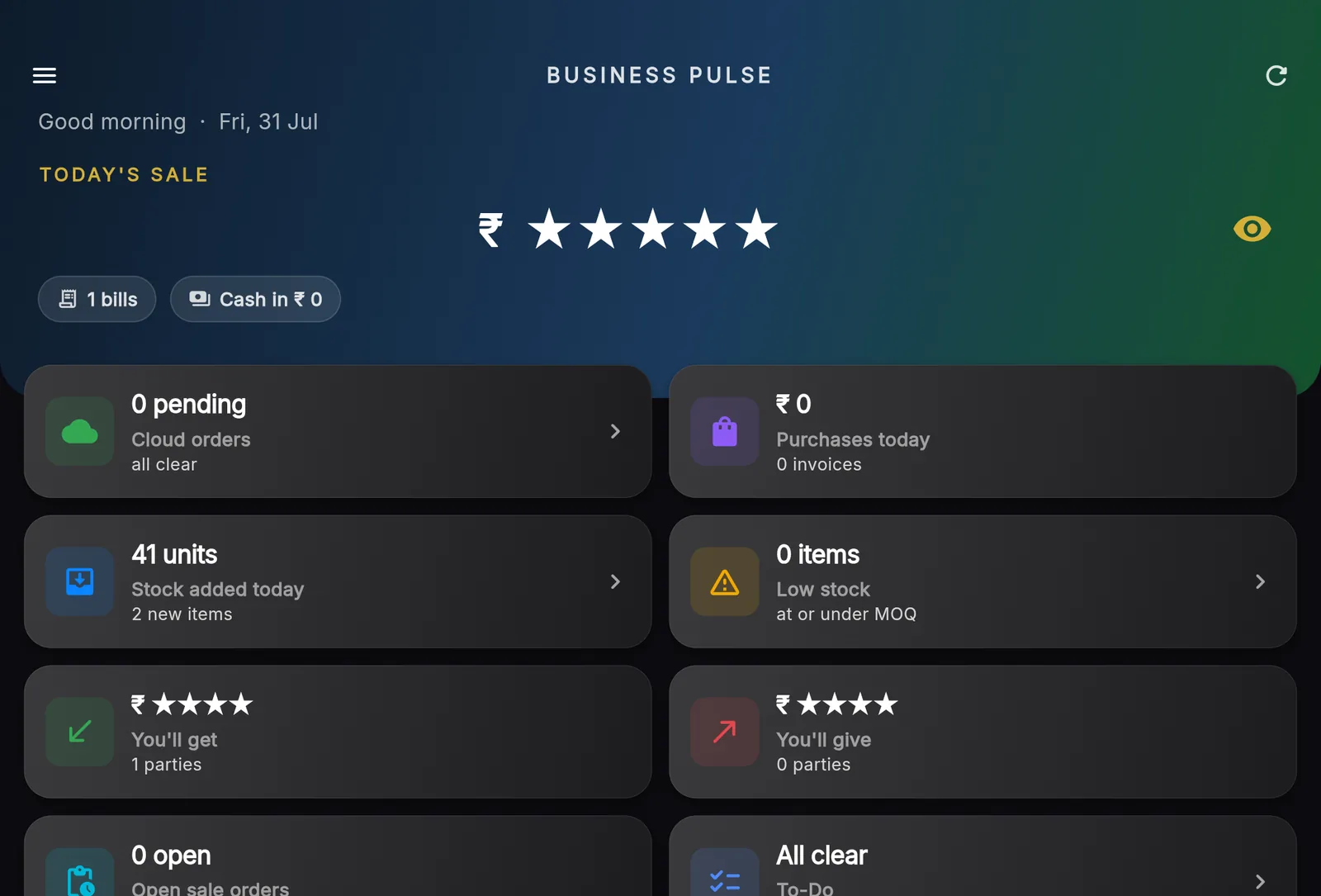 BIP’s Business Pulse in a browser window, with the last 30 days of sales.