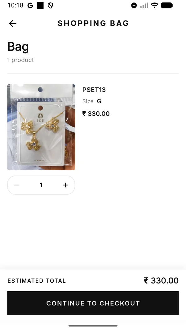 The shopping bag with one item and an estimated total.