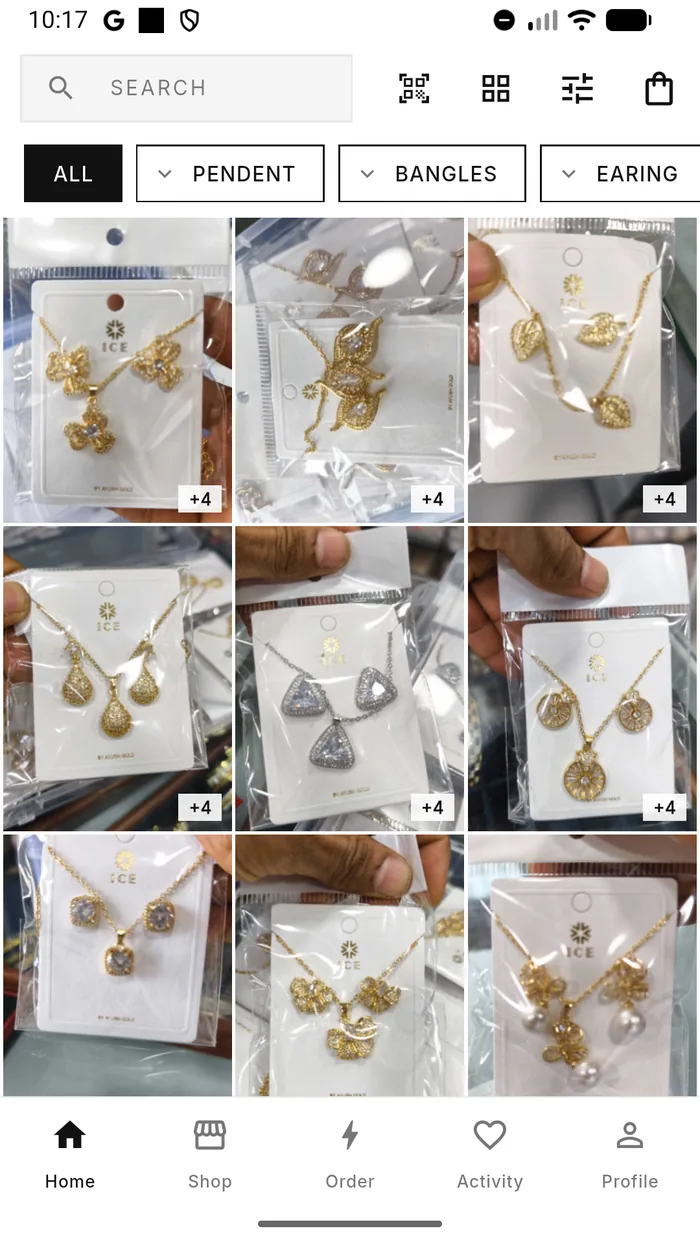 A live catalogue of jewellery with category filters.